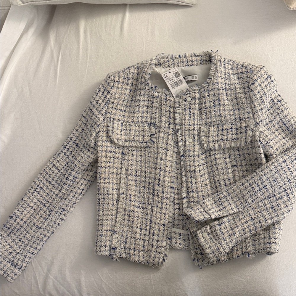 Mango Tweed Jacket - Blue and White